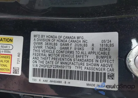 2024 Honda Civic Lx from USA, damaged, VIN 2HGFE2F22RH591779